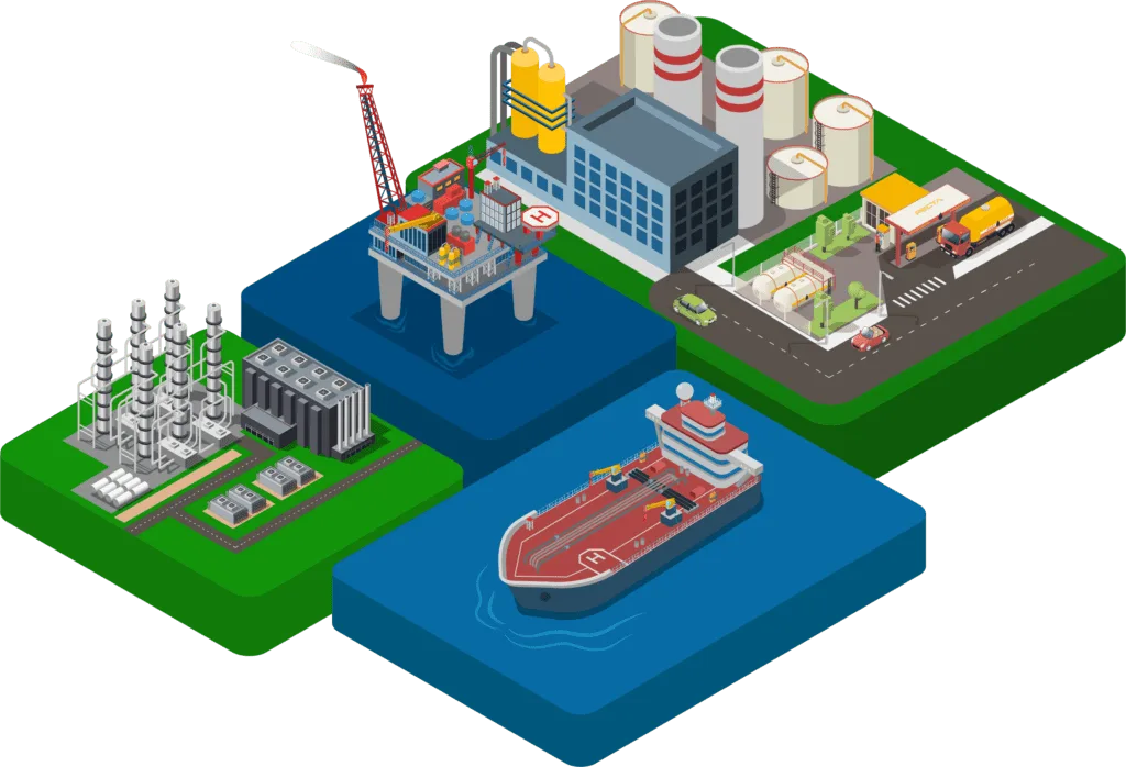 3D objects with an isometric view representing PECTA's supply sectors
